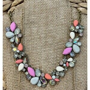 J.CREW Statement Necklace Rhinestone Chunky Brulee Bright Gold Jewels Coquette